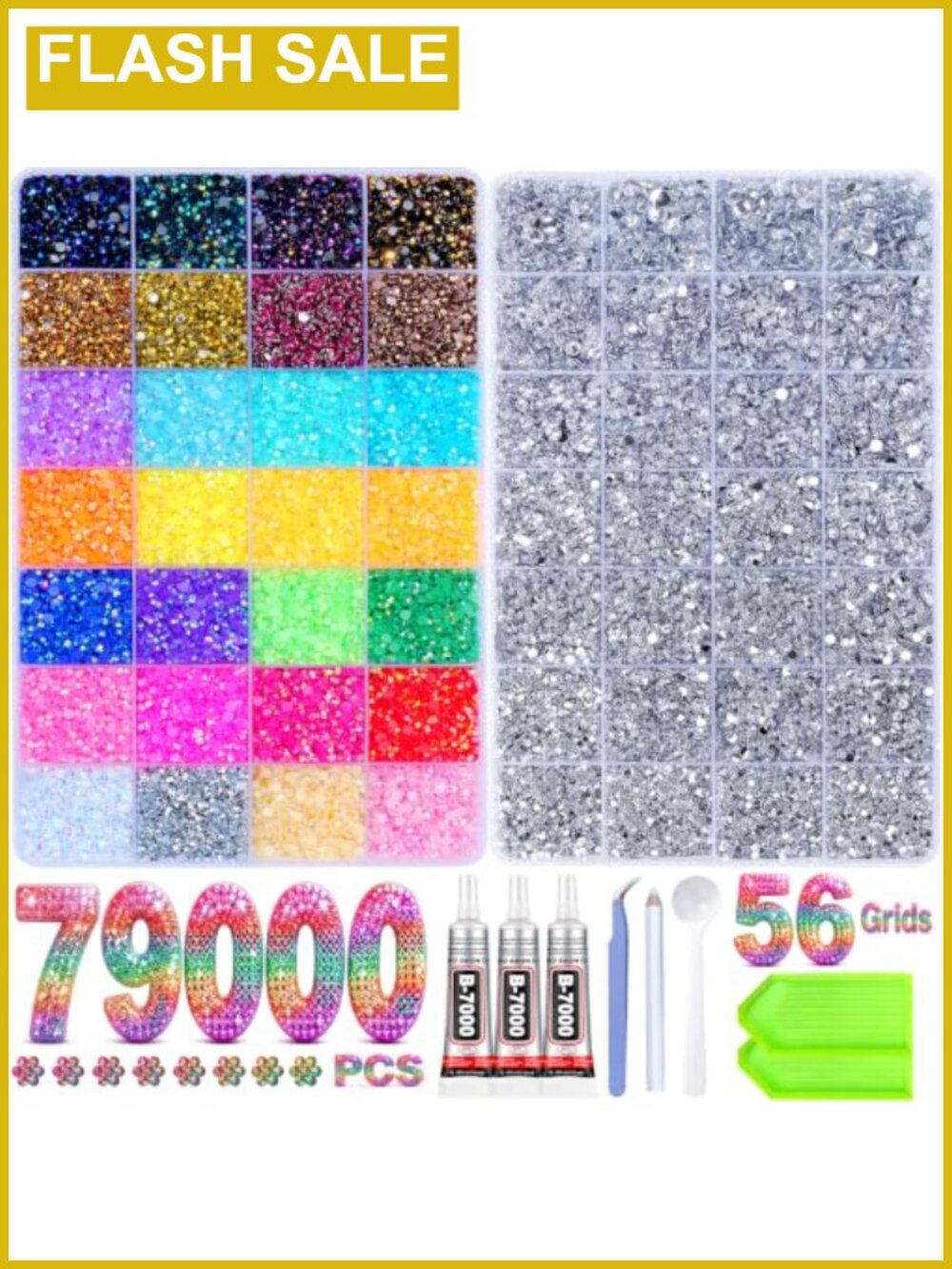 3mm 79000Pcs 56-Grid Bedazzling Kit, Multicolor & Multi Size Rhinestones